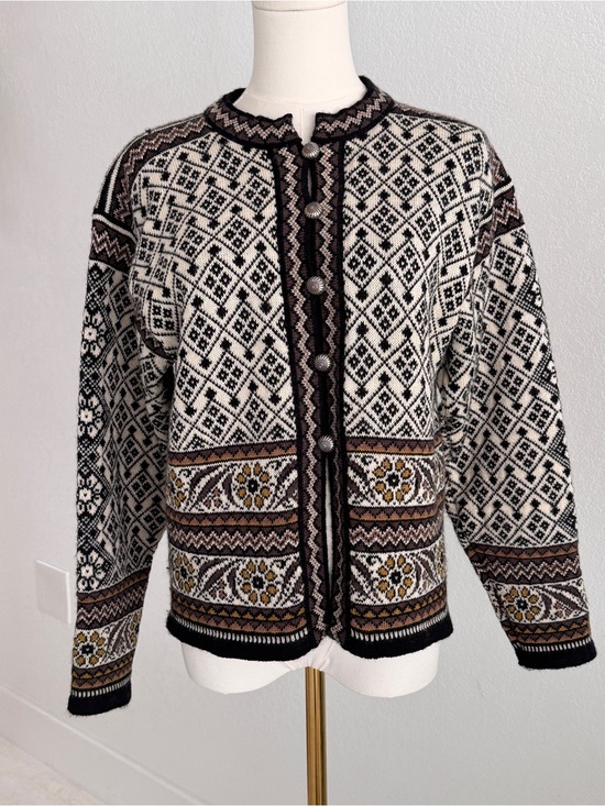 Dale of Norway Sweaters - Vintage Dale of Norway Black, White & Brown Geometric Knit Cardigan size small